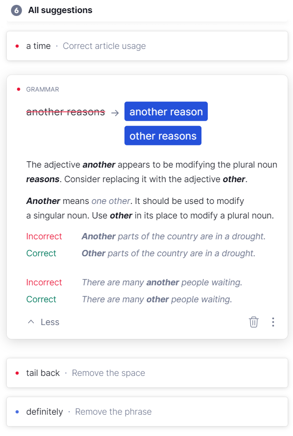 Grammarly - softver za proveru pravopisa i gramatike, i predlozi za ispravku koje nudi