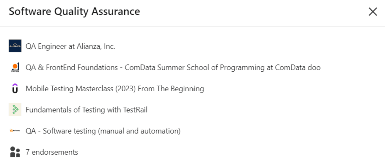 Prikaz unete veštine koja je povezana sa drugim informacijama na "LinkedIn" profilu