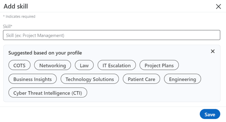 Unos veština na "LinkedIn" profil