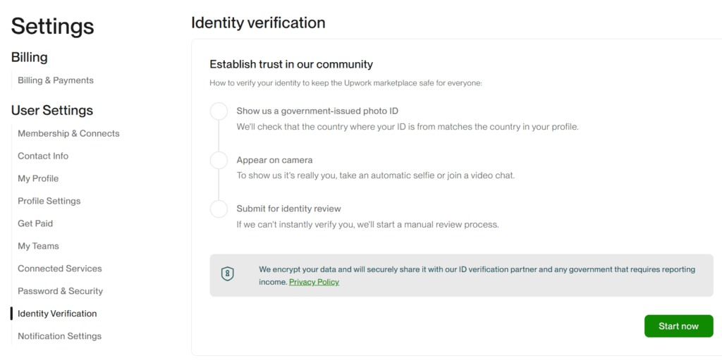 Koraci za verifikaciju "Upwork" naloga