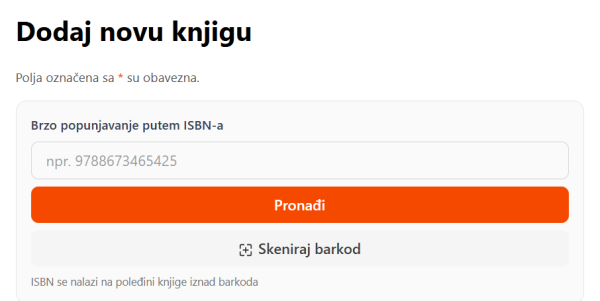 BigusBukus formular za dodavanje knjiga