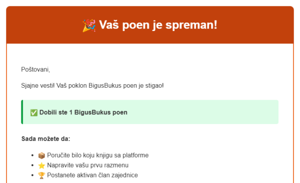 BigusBukus poen dobrodošlice