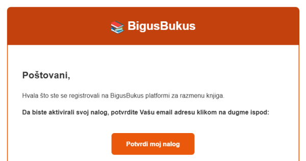 BigusBukus mejl za potvrdu naloga