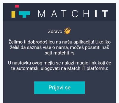 Registracija Match IT naloga - magični link